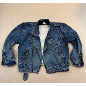 Vintage Colette Nivelle | 80's Moto Denim Jacket Rare Made in France | Women's L